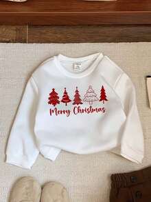SHEIN Sudadera holgada de cuello redondo de punto suave para bebé niña, adecuada para otoño/invierno, con diseños clásicos navideños como Papá Noel, árbol de Navidad, muñeco de nieve, regalo de Navidad, reno, copo de nieve, estampado de patrones navideños, adecuada para Navidad - Multicolor - Ver 3