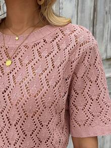 EMERY ROSE New Style Women Lace Collar Hollow Out Loose Fit Casual Blouse - Dusty Pink - View 7