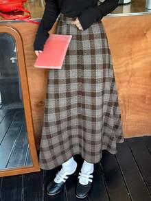 DAZY 休闲通勤格子长裙，秋冬季 - 霧霾藍 - 查看 7