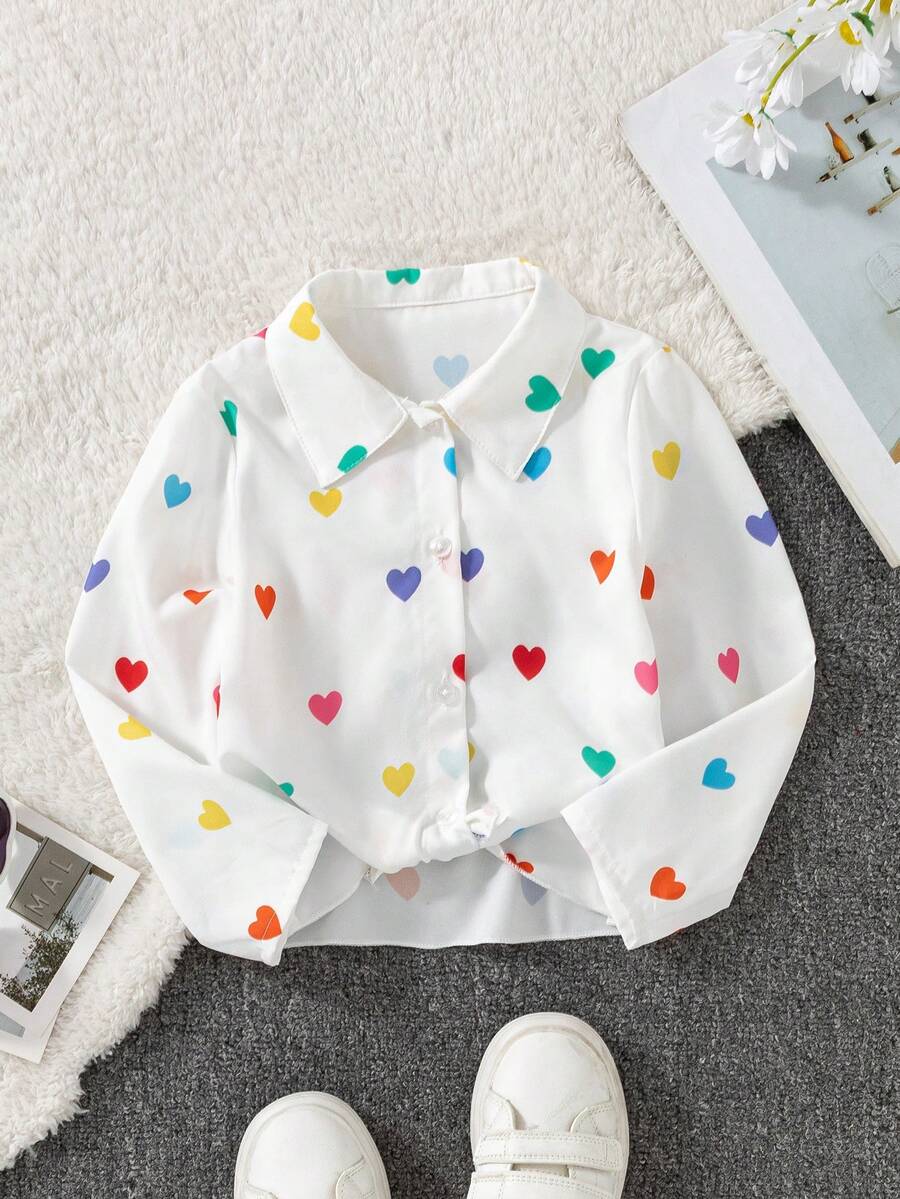 1pc Girls' Floral Print Long Sleeve Shirt, Vacation Style, Spring/Autumn - White - View 1