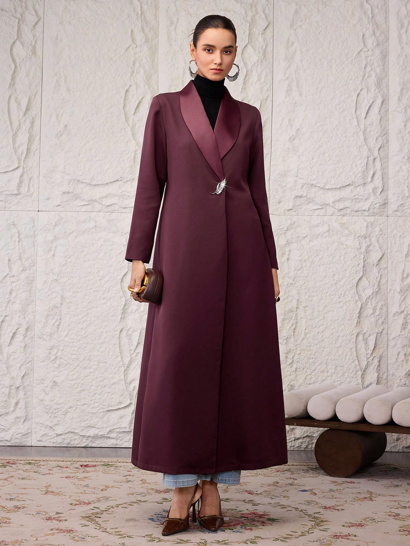 Al Najma عباءة نسائية بلون أحادي مع طوق شال، أنيقة...