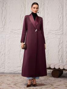 Al Najma Áo choàng Abaya trơn màu dành cho nữ có cổ choàng, tay dài thanh lịch - Màu Đỏ Sâu - Xem 4