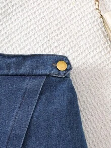 SHEIN ChillGRL Tween Girl Hollow Out Top & Denim Skirt 2pcs Set, Casual Summer Outfit - Black - View 6