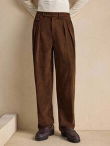 EASEVO 男士加大码纯棕色西装裤，舒适百搭，适合商务、聚会、通勤和旅行。 - 咖啡棕 - 查看 3