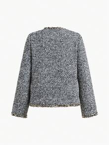 MOTF PREMIUM 粗花呢撞色包边外套 - 黑與白 - 查看 2