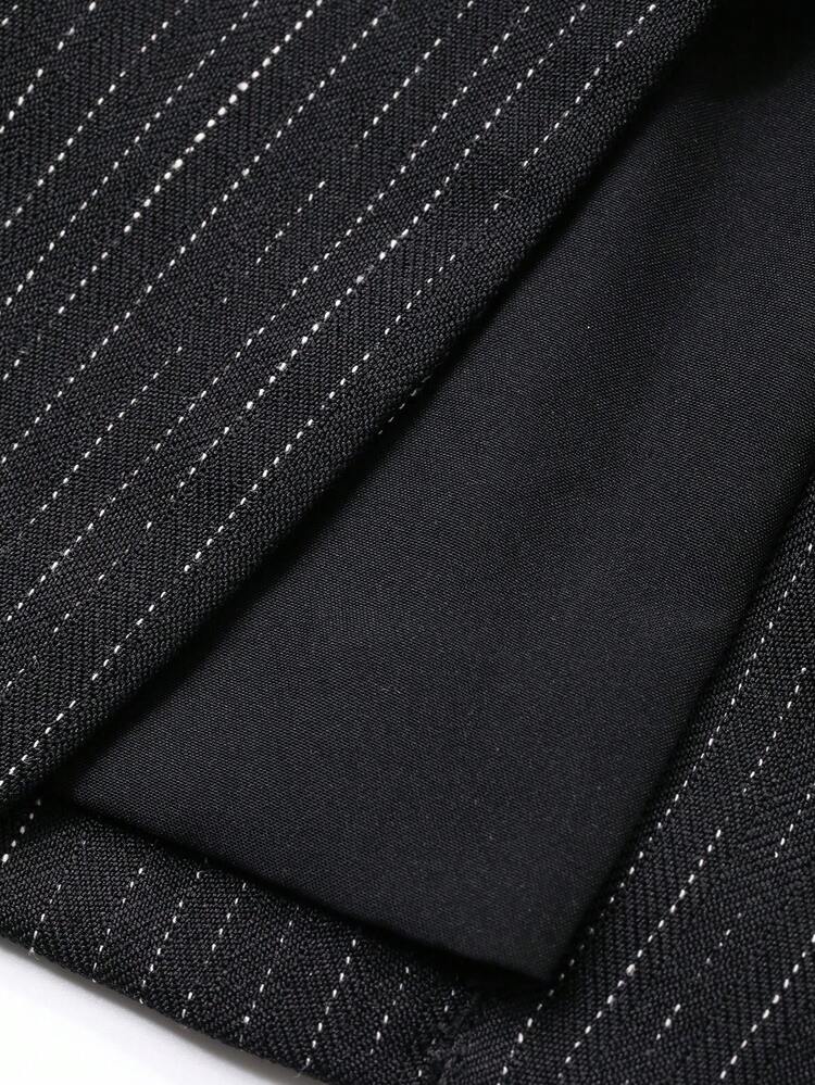 Women's Striped Casual Jacket And Pleated Skirt 2 Pieces Set, Autumn/Winter