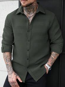 Manfinity CasualCool Classic Front Button Long Sleeve Casual Shirt - Dark Green - View 1