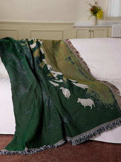 Cirelle 1 件天空下的羔羊图案波西米亚流苏提花毯，厚实、柔软、无印花、可水洗、易护理、不褪色，适用于家居装饰、沙发、椅子、床、壁挂、桌布、地板、花园、野餐、户外露营