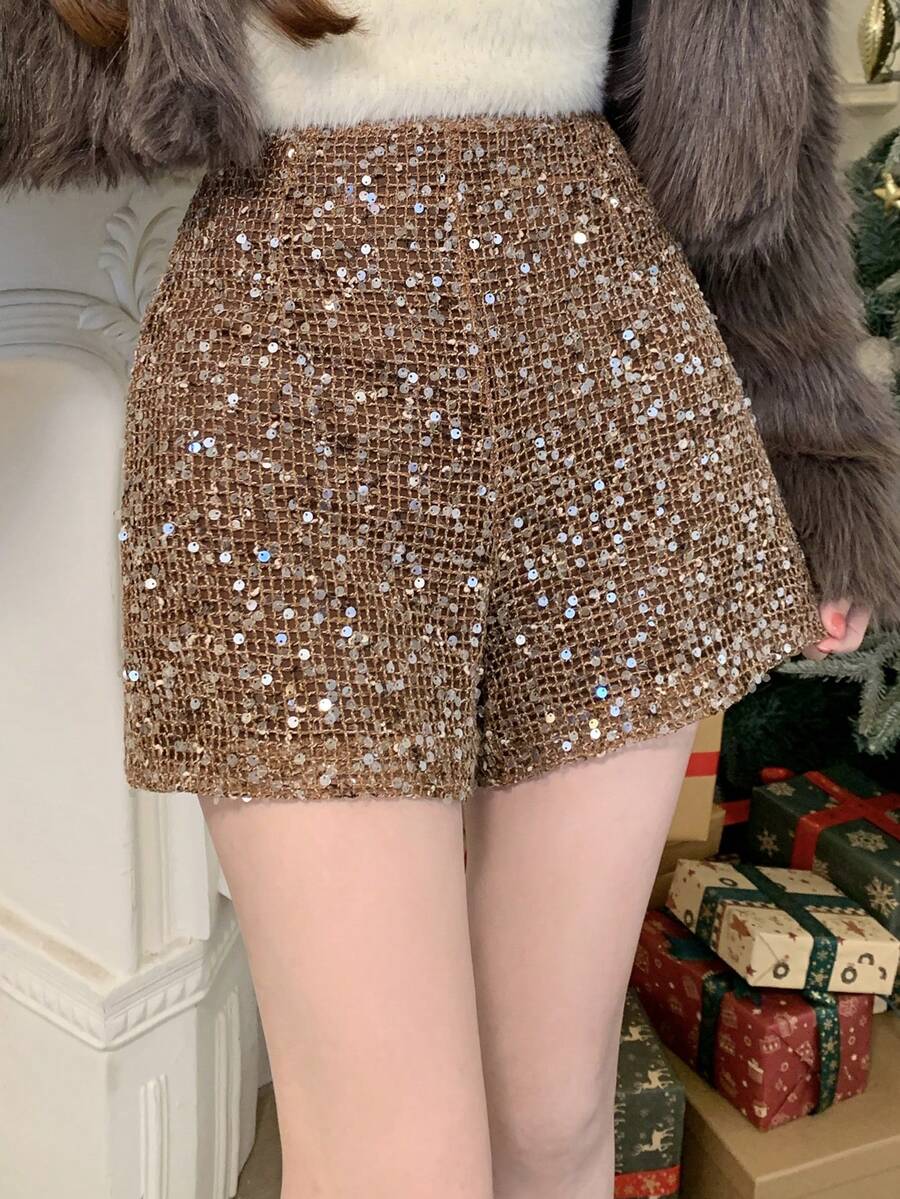 DAZY Pantalones cortos elegantes de mujer decorados con lentejuelas, nuevos para otoño, Año Nuevo, Navidad y Carnaval