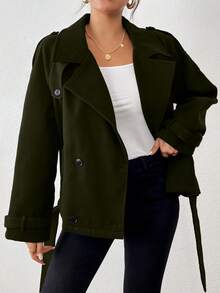 Chiquease Collared Short Utilitarian Design Casual Jacket - Army Green - View 1