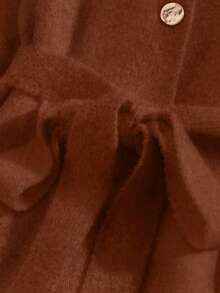 SHEIN Franclia 女士圆领纽扣配腰带长款针织毛衣裙 - 鏽棕色 - 查看 4