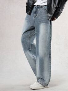 DAZY Autumn Street Style Washed Blue Men's Jeans With Contrast Stitching And Sequin Design - Blue - View 3