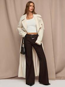 SHEIN BAE Women's Vintage Solid Color Low Waist Belted Flare Pants, Autumn,Fall,Fall Clothes For Women,Winter Clothes For Women - Coffee Brown - View 5