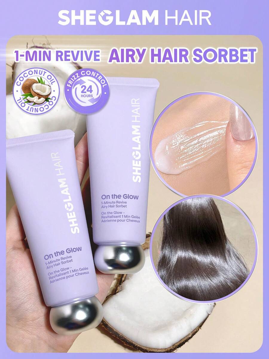 SHEGLAM HAIR On The Glow 1-Minute Airy Hair Sorbet – 70 g, feuchtigkeitsspendende Leave-In-Haarspülung, Leave-In-Creme mit Hitzeschutz beim Styling, ohne Ausspülen und ohne Kleckern, leicht und nicht fettend, schwerelose Sorbet-Textur, Dual-Power-Formel, Schutz und Reparatur für leicht geschädigtes, zu Frizz neigendes Haar Geburtstag Geschenk Rosa Stimmung Bilden Party Strand Reisen Camping Schule Campus Festivals Rose Gegenwärtig Mädchen Charme Am besten Frauentag Liebe dich selbst Frühling Haarpflege