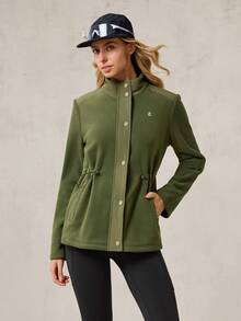 OutZeal 女士保暖抓绒束腰拉链户外抓绒外套，适合秋冬季徒步露营 - 軍綠色 - 查看 6