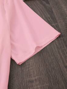 EMERY ROSE Kaos Wanita Lengan Pendek Kasual Motif Hati & Bunga Kerah Bulat, Serbaguna untuk Musim Panas - Baby Pink - View 5