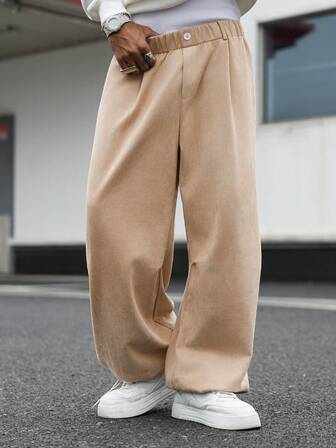 Manfinity Roghcode Pantalones sueltos de unicolor casual para hombres con bolsillos oblicuos, para otoño, streetwear, amigos, a juego, holgados, para hombres, gráfico, estilo japonés, unisex, amo a mi novia