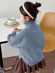 Dazy Kids Young Girls Solid Color Turtleneck Sweater, Fall - Blue - View 2