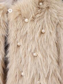 Elladie kids Young Girls Fluffy Cardigan Jacket With Pearl Decor, Suitable For Casual, Fashionable And Elegant Daily Wear - Khaki - View 9