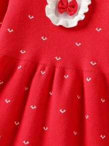 Sparklyn Young Girls' Cute Versatile Autumn/Winter New Sweet Heart Jacquard Dress With Ruffled Collar, Long-Sleeve Knit Dress For Festivals Christmas Girls Dress Autumn And Winter Young Girls Dress Girl Spring And Autumn Dress Girls Knitted Dress Girls Red Dress Girls Spring And Autumn Dress Red Knitted Dress - Red - View 4