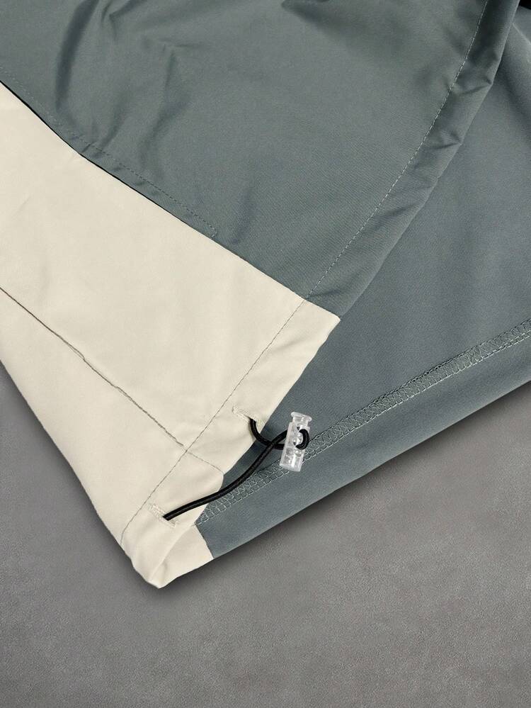 Aesthetic Post Chaqueta casual de hombre con cuello alto y manga larga, cortavientos para exteriores, chaqueta con media cremallera y cuello alto con cordón ajustable en el bajo, adecuada para actividades al aire libre, deportes, ocio, escuela, fiestas, festivales de música, chaqueta cortavientos de carreras Y2K, otoño - Gris - Añade 5