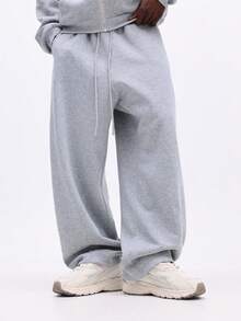 SUMWON Conjunto de sudadera con capucha con cremallera y pantalón de pierna ancha de felpa jaspeada con bolsillo central - Gris - Ver 6