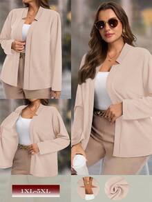 EMERY ROSE Plus Size Women's Casual Solid Color Basic Cardigan - Apricot - View 1