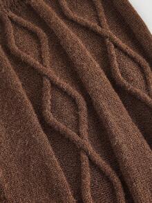 SHEIN MOD High Waist Cable Knit Coffee Color Versatile Skirt, Autumn/Winter, High-Waisted, Linen Pattern, Coffee Color, Autumn And Winter Woolen Fabric, Versatile Skirt, Fall, Boho Skirt, Elastic, A-Line, Umbrella Hem, Knitted Long Skirt, Retro, Vintage - Coffee Brown - View 3