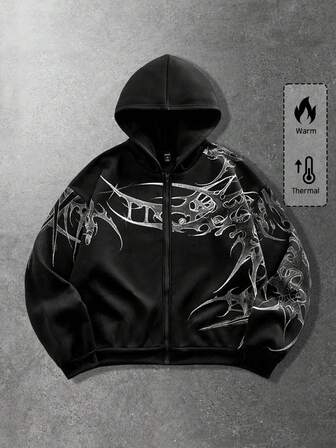 Herren Gothic Muster Reißverschluss Vorne Lässiger Kapuzenpullover