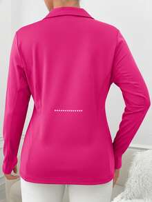 SHEIN Rhythm Era 女士休闲运动纯色拉链领长袖外套 - 玫紅色 - 查看 2