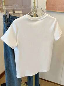 Resyla Women's Casual Dachshund Embroidery Round Neck Short Sleeve T-Shirt, Versatile