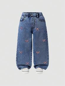 ChillGRL Young Girl Fashion Snowflake Washed Distressed Embroidered Flare Jeans - Dark Wash - View 5