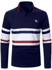 Manfinity Mode Men's Fashion British Style Top, Casual Polo Shirt Polo Shirt For Men - Navy Blue - View 6