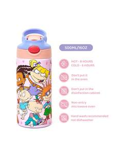 Nick 90s | SHEIN 500毫升不锈钢保温防漏水杯，带吸管盖和硅胶吸管，方便男孩女孩使用，是露营和上学的理想之选，也是馈赠佳品。 - 粉色 - 查看 3