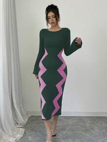 Elenzga Women's Sweater Dress With Flare Sleeves - Dark Green - View 6