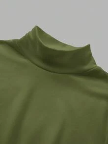 SHEIN BASICS 秋冬季基础款高领修身长袖纯色女式上衣，升级保暖内衬面料，时尚休闲舒适，百搭不臃肿 - 綠色 - 查看 6