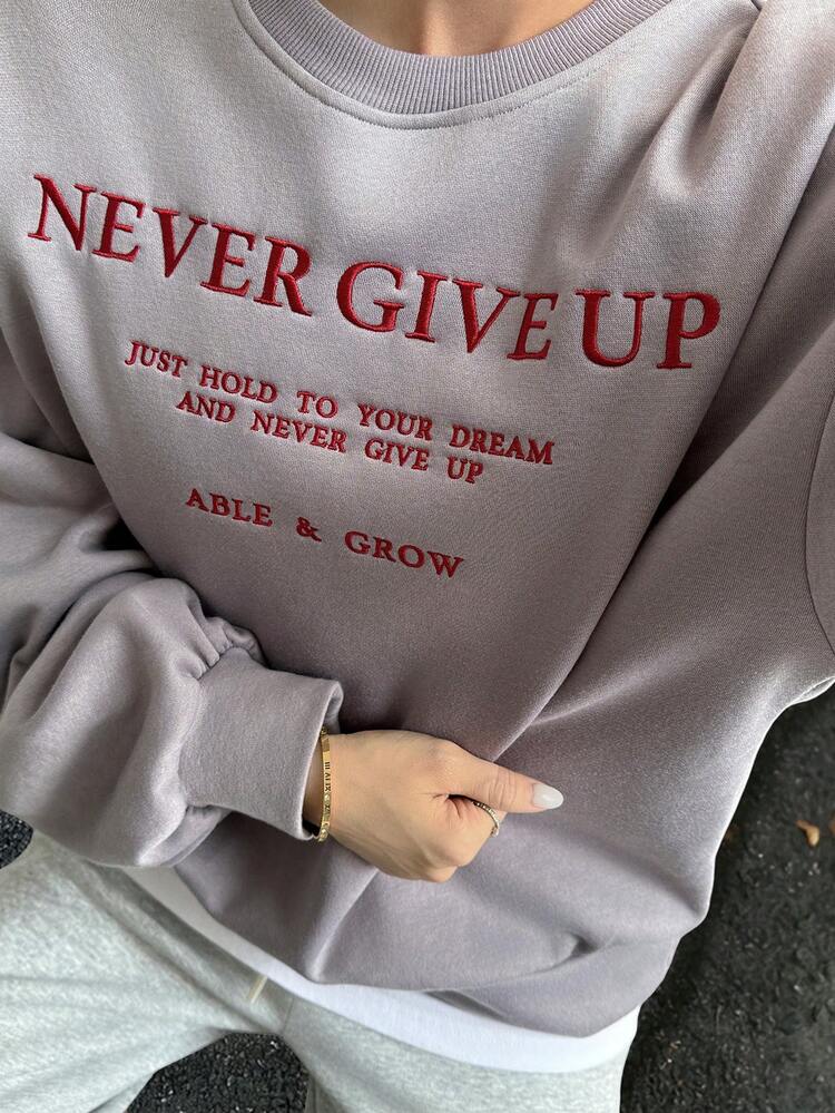 Women's Casual Slogan Embroidered Sweatshirt, Autumn/Winter