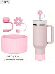 3 件适用于 30-40 盎司杯子的配件、1 个可重复使用的 10 毫米硅胶花吸管盖、1 个硅胶吸管盖（与 杯防溢漏塞防溅防尘吸管盖兼容）、1 个杯子硅胶保护套保护底套、杯子配件、节日派对礼物 - 彩色 - 查看 14