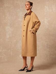 Lumalex VITNOS 新款时尚羊毛大衣，优雅百搭，撞色纹理，可调节皮革领，双面羊毛大衣，休闲优雅，时尚秋季，周末度假，晚宴，职场穿搭，时尚百搭，御寒外套，新年礼物，生日礼物，奢华外套，适合约会、外出、夜生活、婚礼、假日、度假、生日等场合。 - 卡其色 - 查看 12