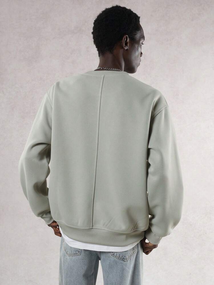 Thick Military Green Letter Print Men's Pullover Pullover Sweatshirt, Autumn/Winter