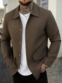 Manfinity Homme Herr enfärgad långärmad sjal med knappar framtill, vintagestil - Kaffebrun - Visa 4