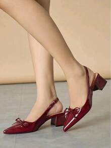 ISPORTE Sandalias elegantes de mujer con tacón grueso y punta fina. Sandalias de tacón alto sin cierre con lazo, estilo versátil; bailarinas color nude con tacón abierto. - Rojo - Ver 2