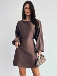 Firerie Women's New Elegant Romantic Casual Urban Commute Elegant Fashion Versatile Coffee Brown Round Neck Batwing Long Sleeve Tie-Waist X-Shaped Regular Fit Dress, Teacher Outfit, Autumn Styling, Autumn/Winter Women's Dress, Brown Dress, Elegant/Party/Gala/Salon