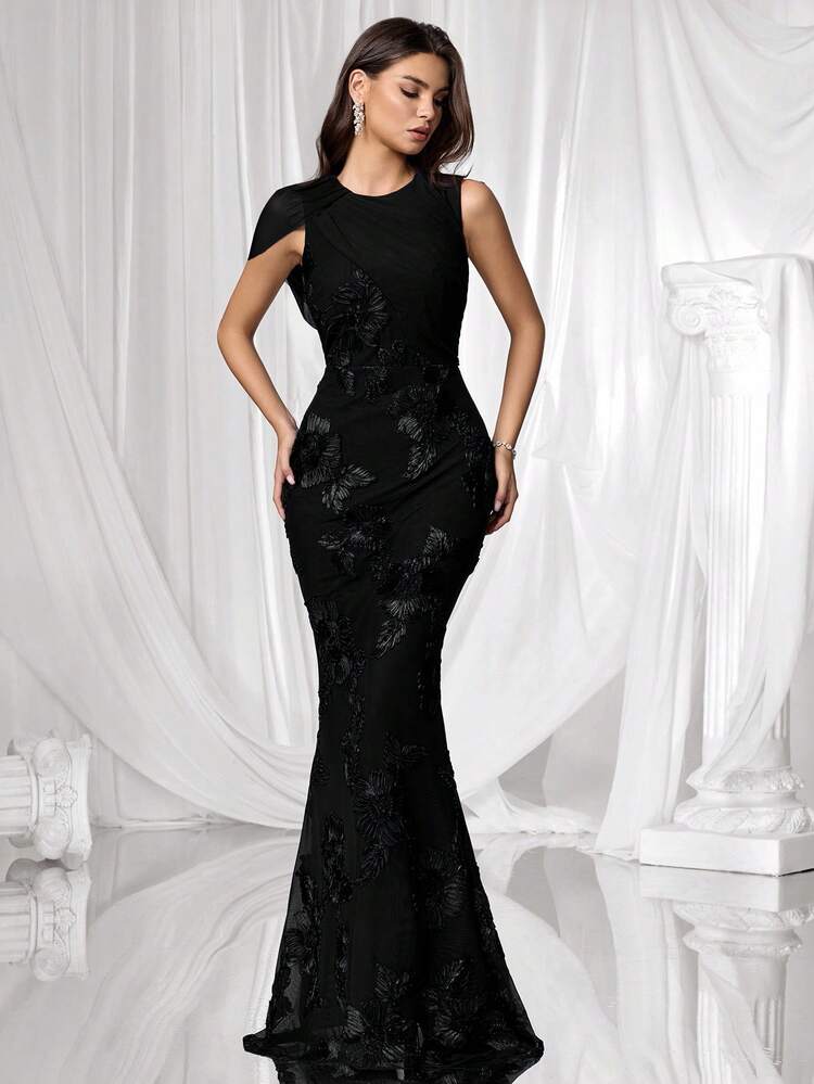 Coutiva Formal Evening Gown (Heavily Embellished) - Black - View 6