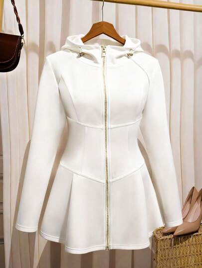 Franclia Plus Size Women Casual Gold Zipper Contrast Color Waist Jacket