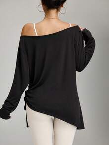 Rhythm Era 大码女式纯色V领侧抽绳宽松休闲长袖T恤