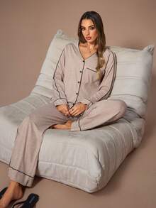 Lazeform Women's Casual Solid Color Cardigan And Pants Loungewear Set, Fall & Winter Clothes - Khaki - View 7