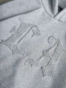 PAVTROS 男士街头风流行INS同款LA刺绣毛巾二合一双腰拉链裤，适合户外音乐节、夜店、酒吧等场合，也可作为男友/老公礼物、周年纪念礼物，浅灰色连帽衫套装 - 灰色 - 查看 4