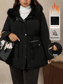 Zelara Plus Size Women Solid Color Long Sleeve Zipper Collar Faux Fur Hooded Casual Winter Jacket Women's Quilted Zipper Long Hooded Padded Jacket With Pockets, Warm And Comfortable,2025 New,Comfortable And Warm From The Cold,Plus Size Women Long Sleeve Pockets Casual Coat,Fall Women Clothes, Winter Clothes For Women,Vintage,Going Out Outfits,Fall Outfits,Winter For Women,Fall Clothes Plus Size, Office Outfits For Women,Fall Outfits For Women,Classy Outfits For Women,Women's Fall Clothes,Office,Old Money Style Women,Plus Size Women Long Sleeve Pockets Casual Hooded Coat,Quilted Coat,Zip Up,Women's Winter Clothes ,Christmas Women's Clothing,Suitable For Multiple Occasions Autumn Women'S Autumn And Winter Warm Coat With Fur Collar And Hood - Black - View 9