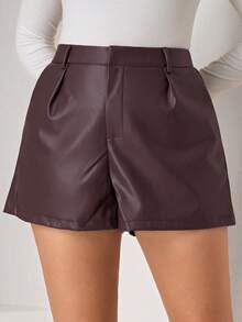 Chikora Quần short thường ngày màu trơn cỡ lớn - Màu nâu Sô-cô-la - Xem 3